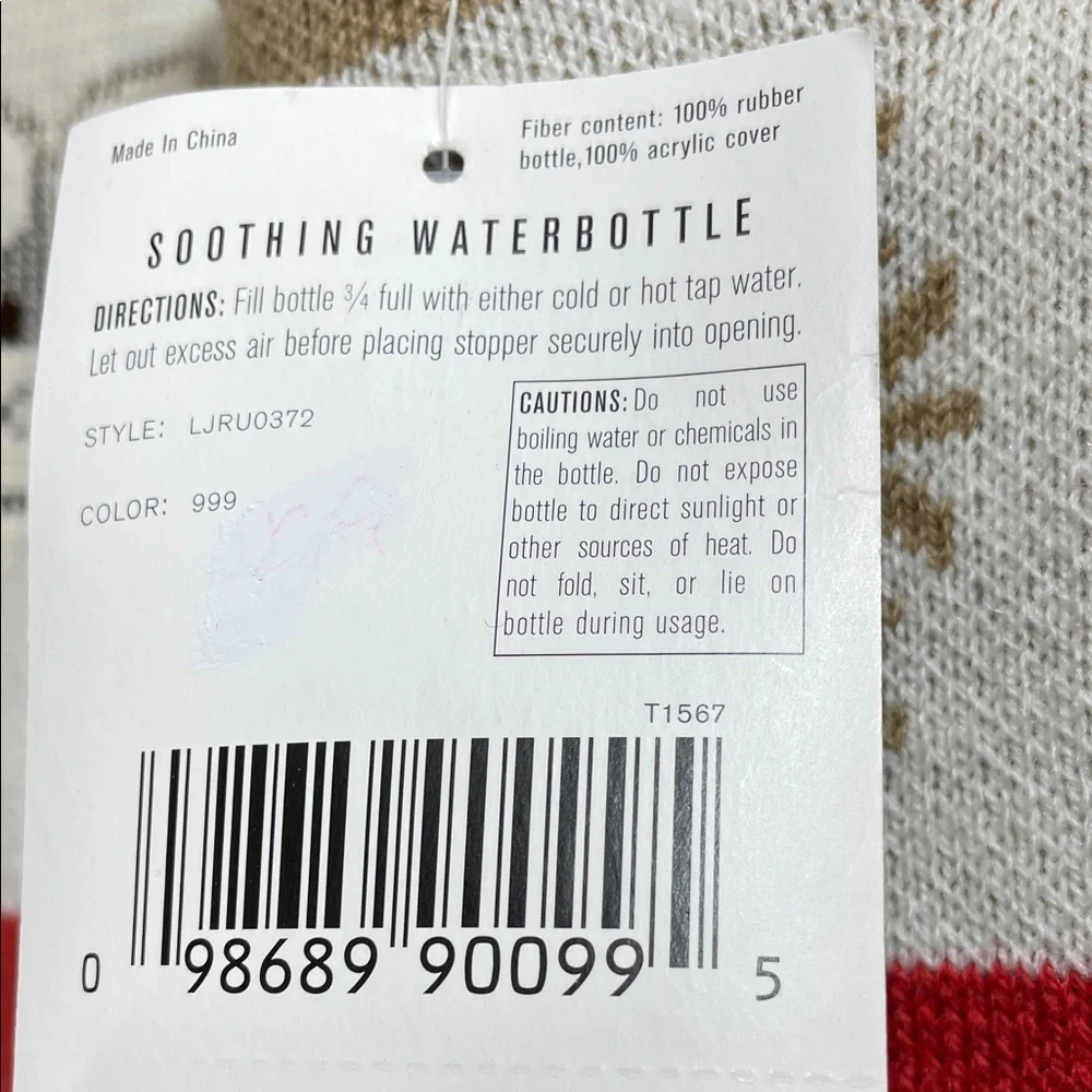 Liz Claiborne Red Black White Tan Snowflake Hot Water Bottle & Cover NWT